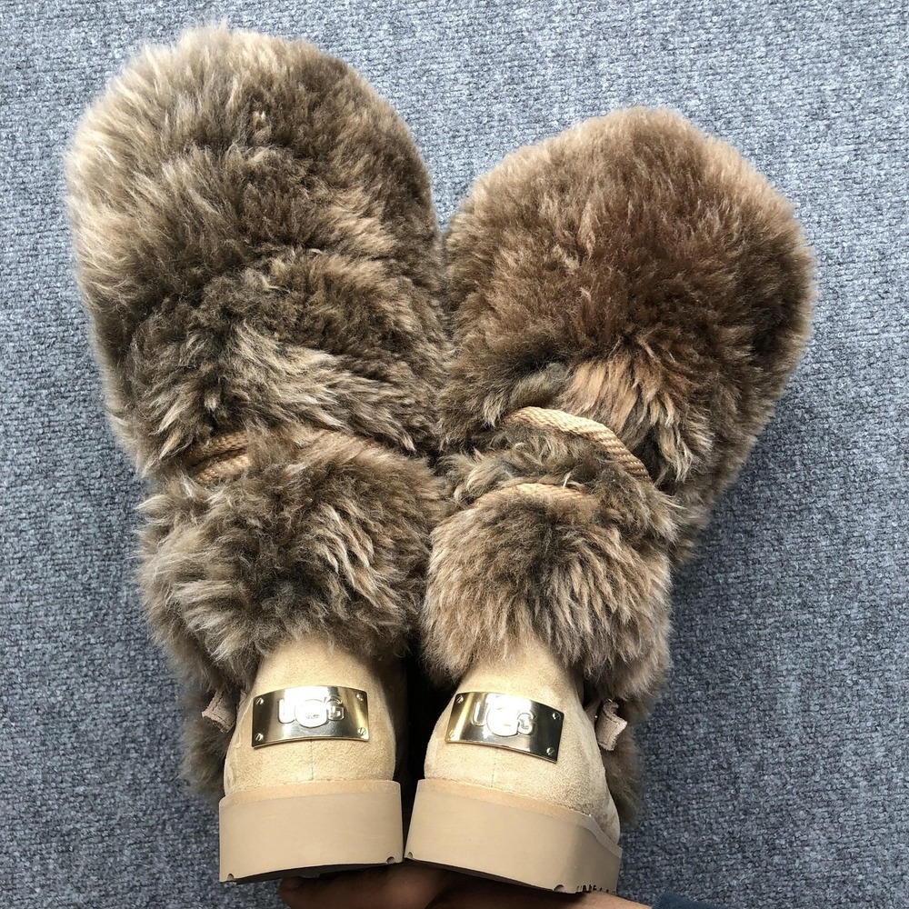Y2K UGG Classic Posh Short Fur Pull-on Boots Beachwood Long Sheepskin Size 9 - Picture 5 of 13